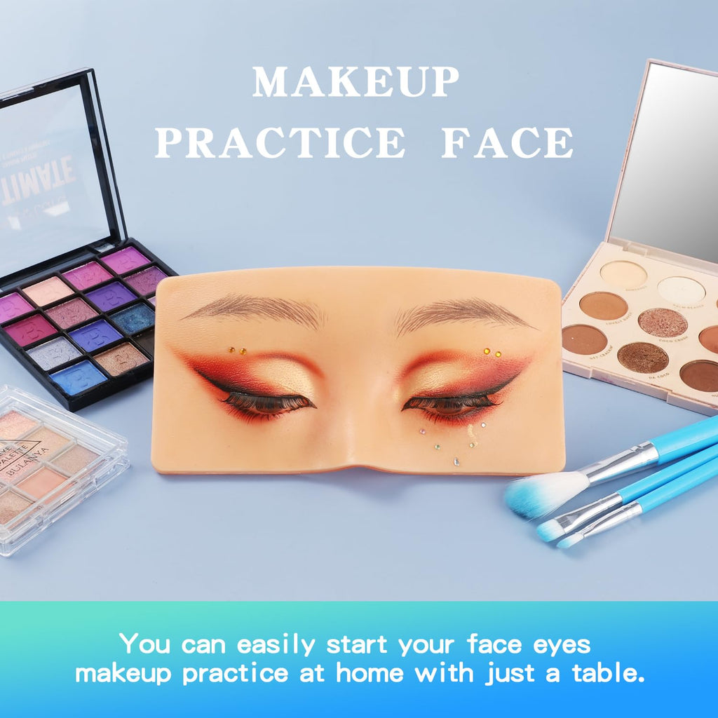 Makeup Practice Face Board, 3D Reusable Silicone Makeup Mannequin Face with 5PCS Makeup Brush, Eye Makeup Practice Face for Makeup Beginner or Professional Enthusiasts