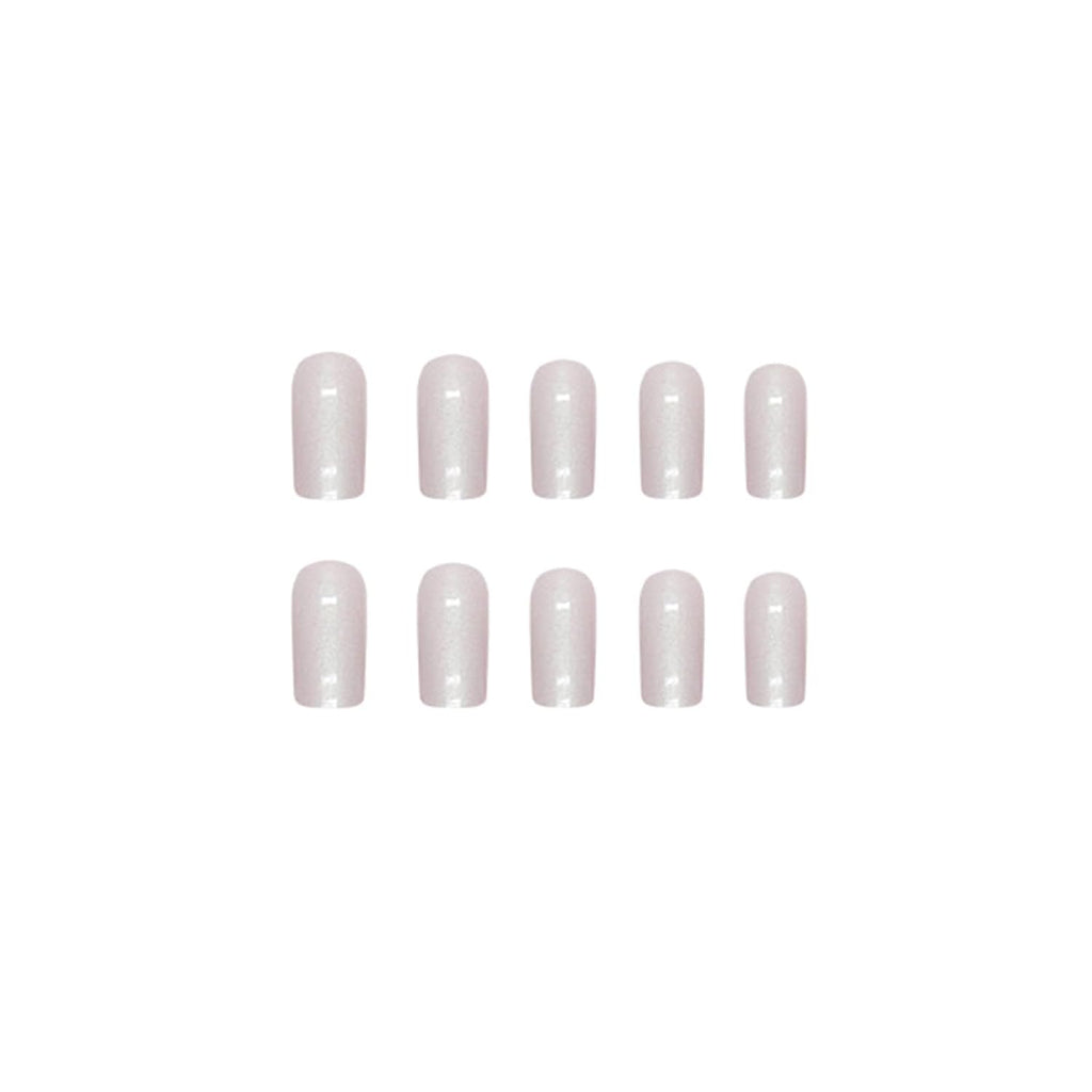 Press on Nails Medium Square Fake Nails Chrome Acrylic Nails Glossy Glue on Nails White Aurora Squoval Artificial Nails Pearl Flash Stick on False Nails with Design 24 Pcs
