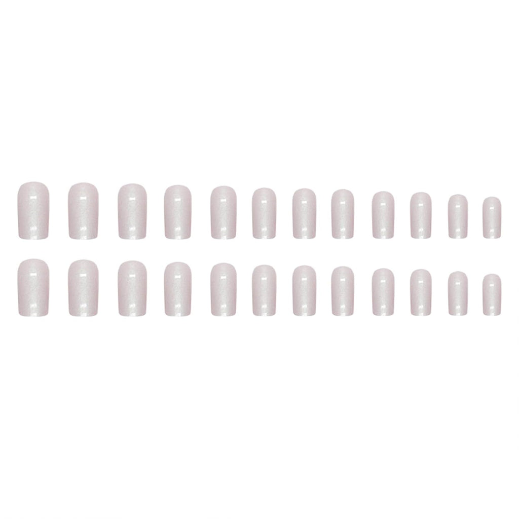 Press on Nails Medium Square Fake Nails Chrome Acrylic Nails Glossy Glue on Nails White Aurora Squoval Artificial Nails Pearl Flash Stick on False Nails with Design 24 Pcs